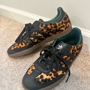 Adidas Leopard Pattern Sneakers with Black and Green Accents